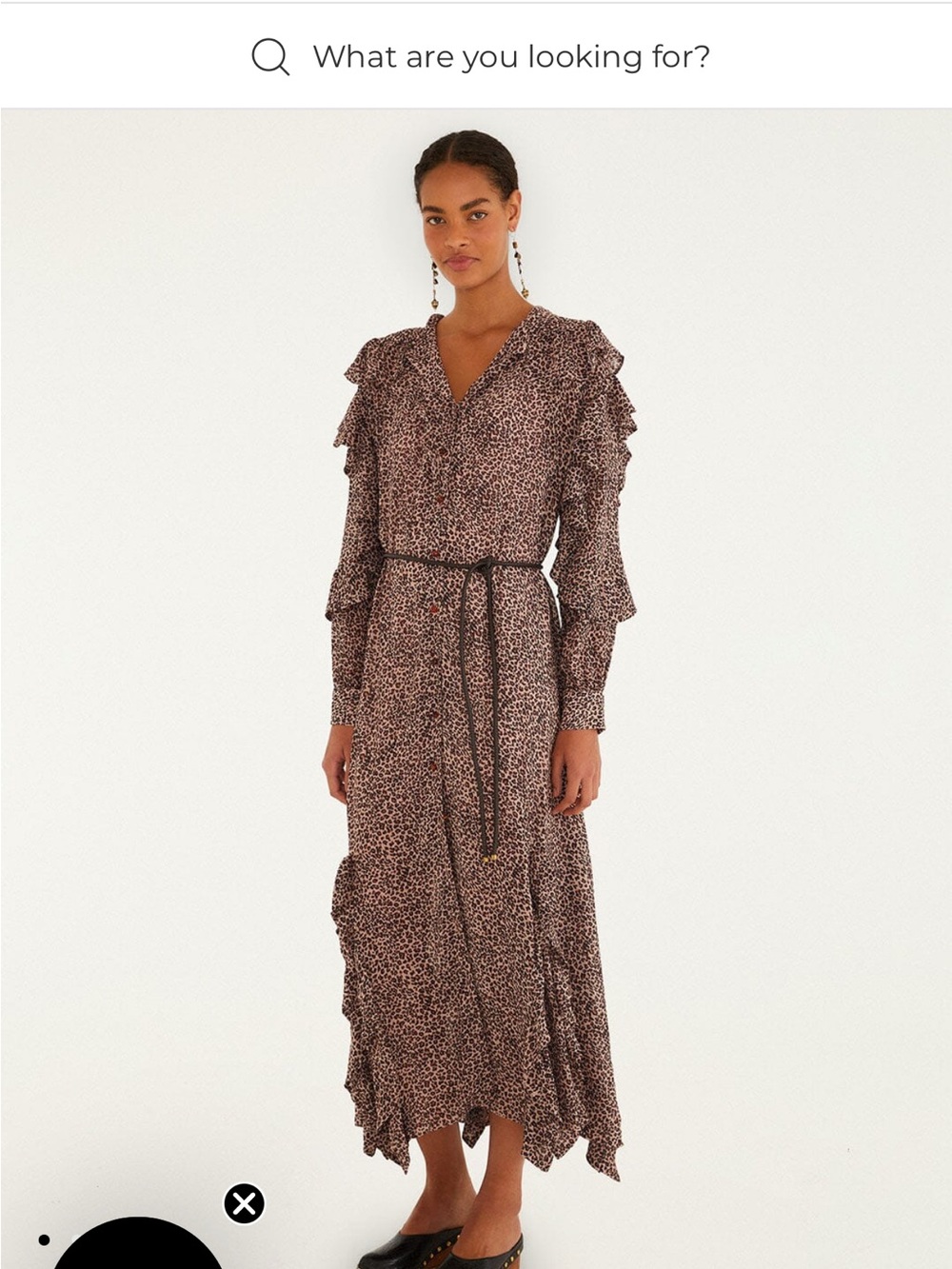 Woven Ruffle Long Sleeve Midi Dress in Brown Leopard Farm Rio xl
